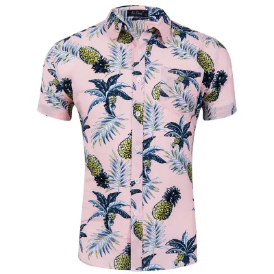 Custom Printed Men Casual Lapel Short Sleeve Hawaiian Shirt