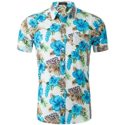 Custom Printed Men Casual Lapel Short Sleeve Hawaiian Shirt