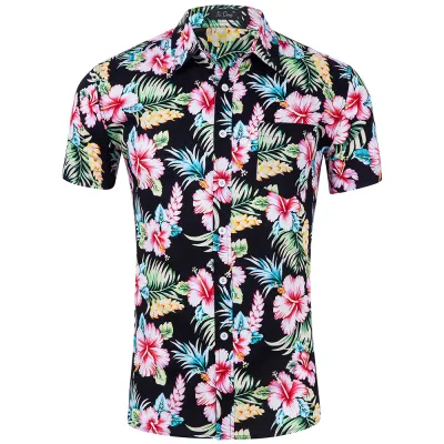 Custom Printed Men Casual Lapel Short Sleeve Hawaiian Shirt