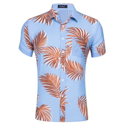 Custom Printed Men Casual Lapel Short Sleeve Hawaiian Shirt