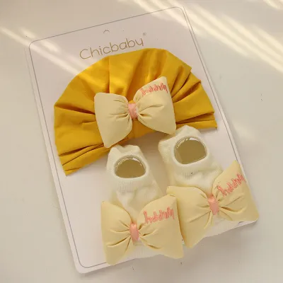 Newborn Casual Cute Bow Hat And Socks Set – Cotton Fresh Sweet Lovely Flat Top Baby Outfit