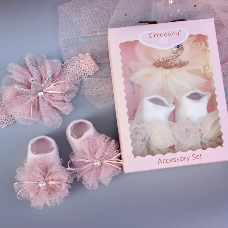 Newborn Casual Cute Crown Bow Hair Band And Socks Set for Kids