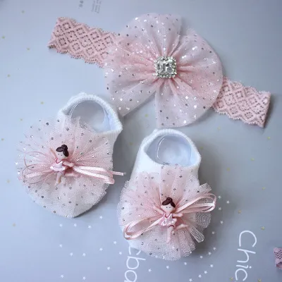 Newborn Casual Cute Crown Bow Hair Band And Socks Set for Kids