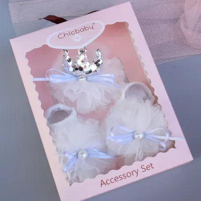 Newborn Casual Cute Crown Bow Hair Band And Socks Set for Kids