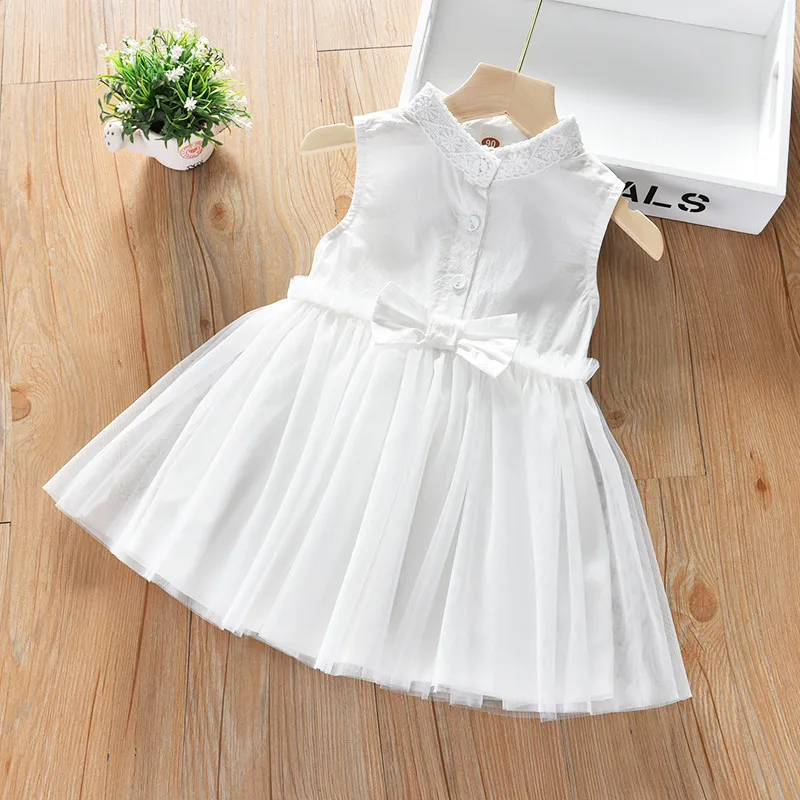 Girls Casual Cute Solid Color Bow Sleeveless Mesh Princess Dress for Kids Toddler Big Girls