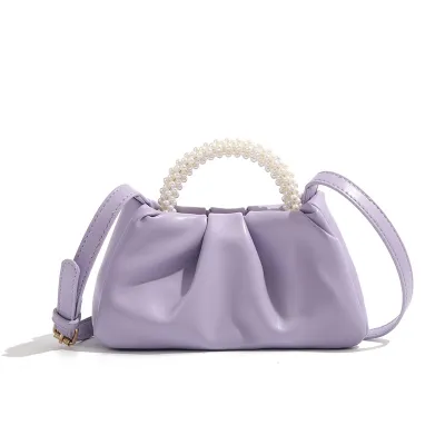 Women Fashion Creased Pearl Handle Crossbody Bag