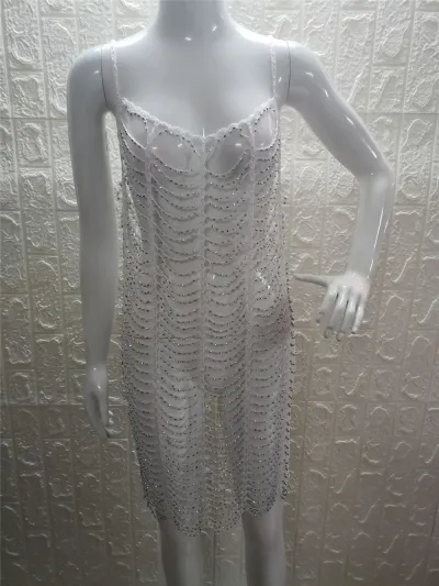 Women Fashion Sexy Vacation Beach Hollow Beaded Bikini Swimsuit Cover-Ups