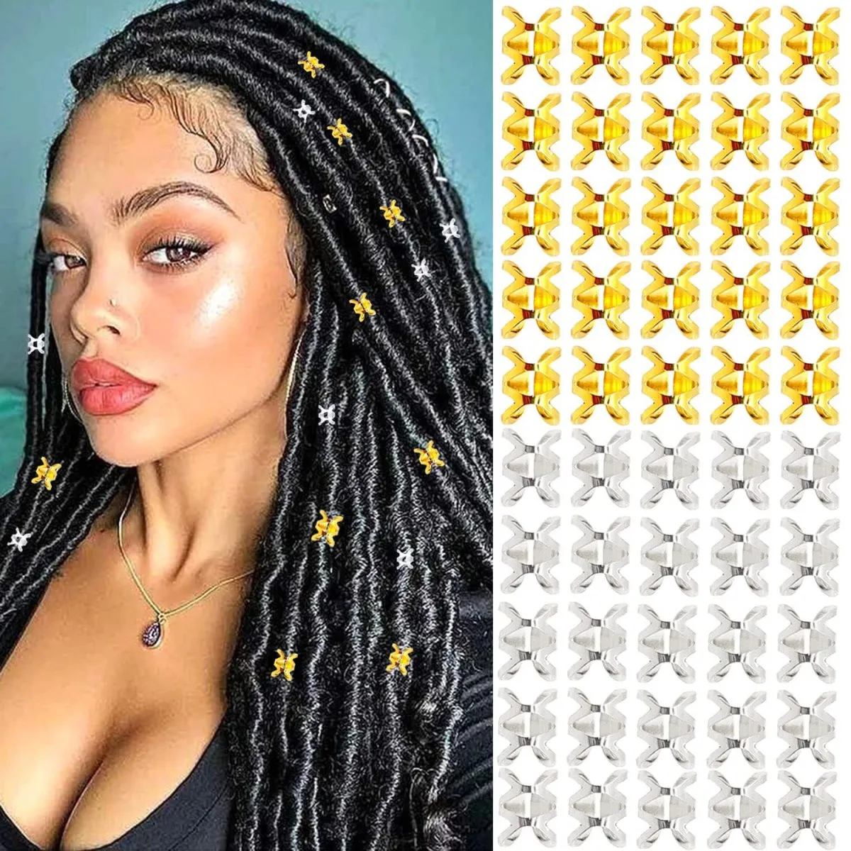 Women Simple Gold and Silver Dirty Braid Hollow Tube Hair Accessories