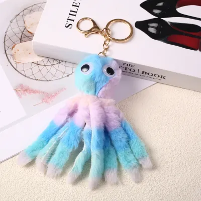 Women Cute Cartoon Octopus Fur Ball Key Chain Pendant