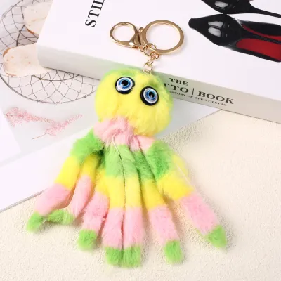 Women Cute Cartoon Octopus Fur Ball Key Chain Pendant