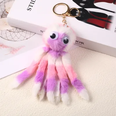 Women Cute Cartoon Octopus Fur Ball Key Chain Pendant