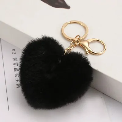 Women's Fashion Solid Color Plush Heart Keychain Pendant