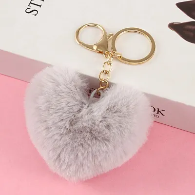 Women's Fashion Solid Color Plush Heart Keychain Pendant