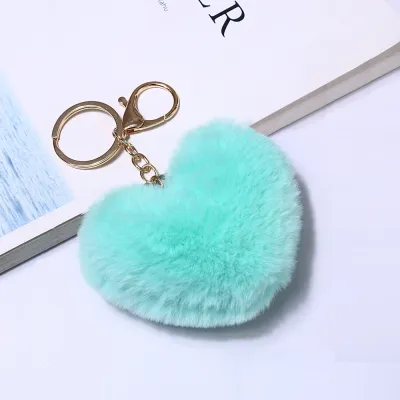 Women's Fashion Solid Color Plush Heart Keychain Pendant