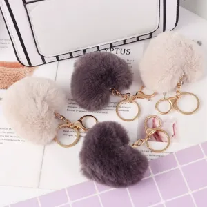 Women's Fashion Solid Color Plush Heart Keychain Pendant