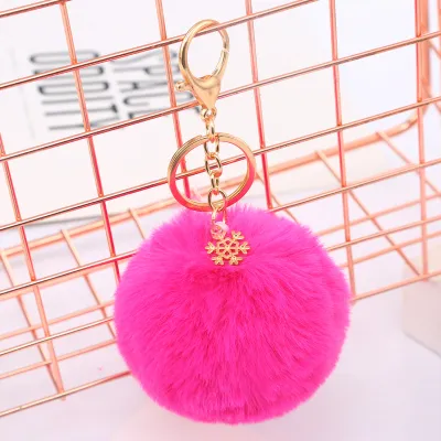 Women Fashion Solid Color Christmas Snowflake Leopard Plush Keychain Pendant