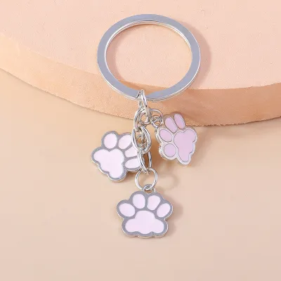 Women Cartoon Cute Metal Three Footprints Keychain Pendant