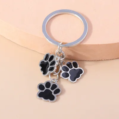 Women Cartoon Cute Metal Three Footprints Keychain Pendant