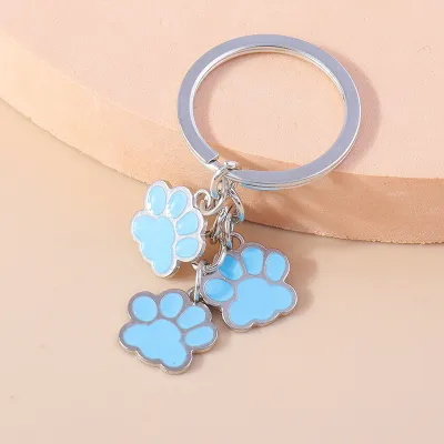 Women Cartoon Cute Metal Three Footprints Keychain Pendant