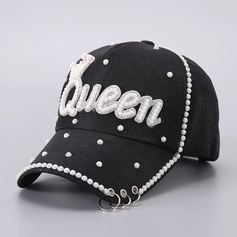 Women Fashion Queen Letter Pearl Decorative Simple Cap