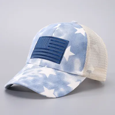 Women Fashion Breathable Mesh Painted Stars Flag Cap