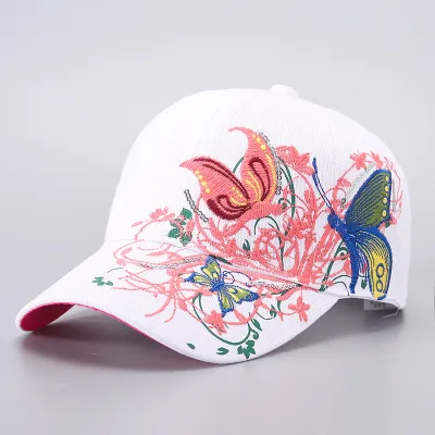 Women Fashion Butterfly Floral Embroidered Cap