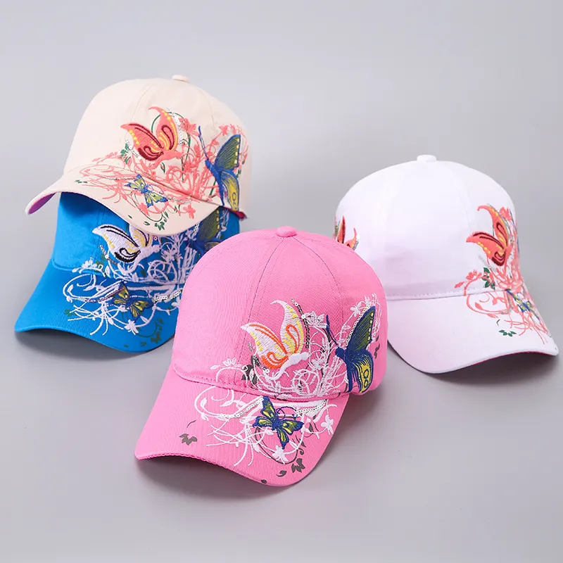 Women Fashion Butterfly Floral Embroidered Cap
