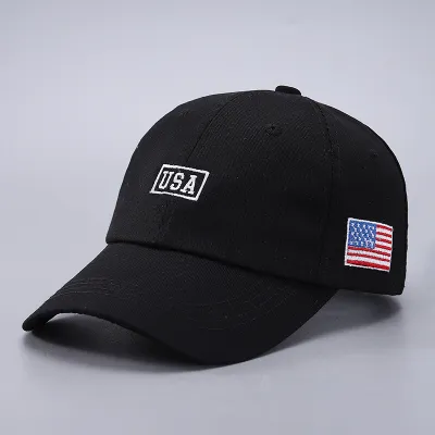Neutral Simple Solid Color American Flag USA Letter Embroidered Cotton Cap