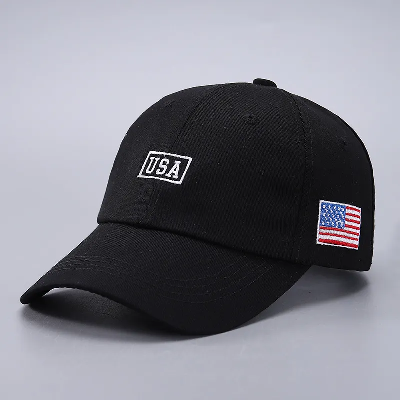 Neutral Simple Solid Color American Flag USA Letter Embroidered Cotton Cap