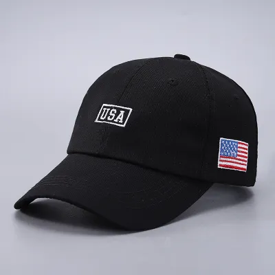 Neutral Simple Solid Color American Flag Usa Letter Embroidered Cap