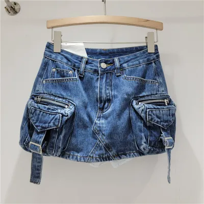 Women's Tie-Dye Print Denim Cargo Skirt
