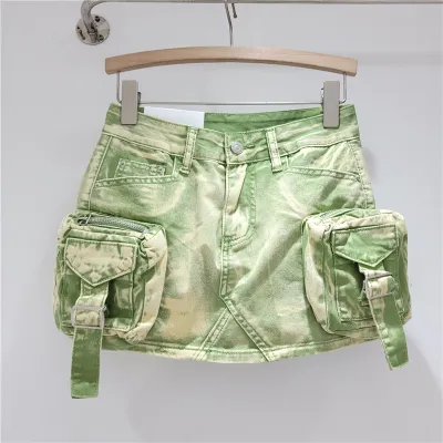 Women's Tie-Dye Print Denim Cargo Skirt