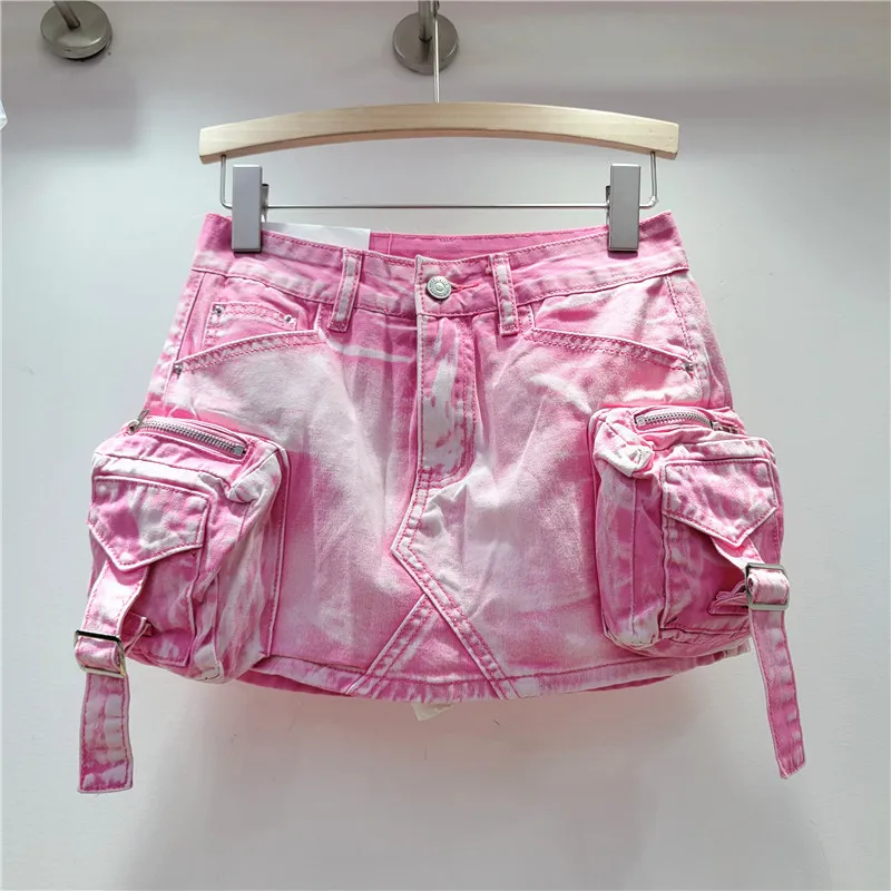 Women's Tie-Dye Print Denim Cargo Skirt