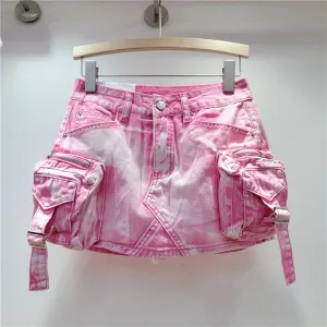 Women's Tie-Dye Print Denim Cargo Skirt