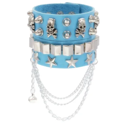Gothic Punk Skull Rivet Multi-Layer Chain PU Leather Bracelet