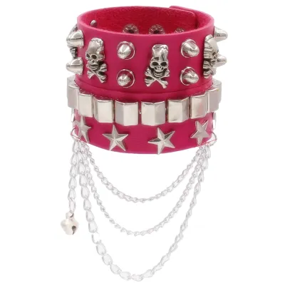 Gothic Punk Skull Rivet Multi-Layer Chain PU Leather Bracelet