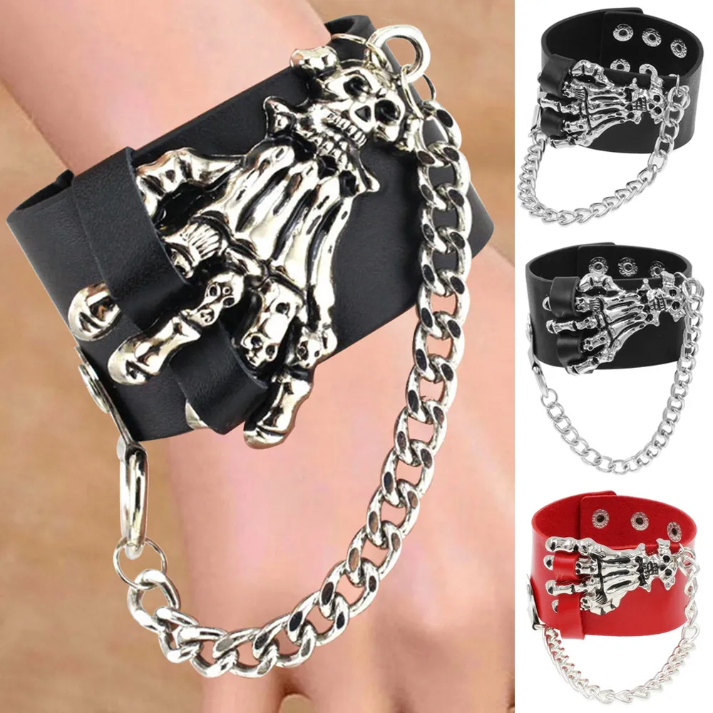 Gothic Skull Bone Claw Leather Bracelet