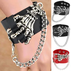 Gothic Skull Bone Claw Leather Bracelet