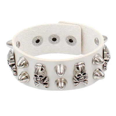 Gothic Punk Compound Skull Wide Leather Bracelet Unisex