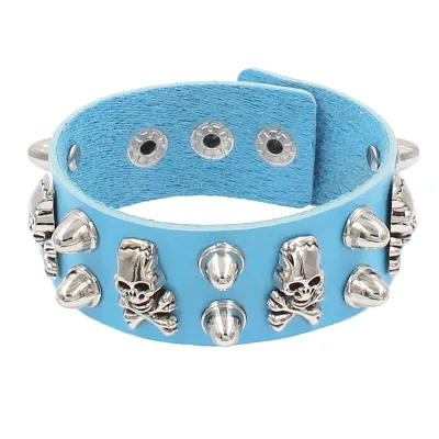 Gothic Punk Compound Skull Wide Leather Bracelet Unisex