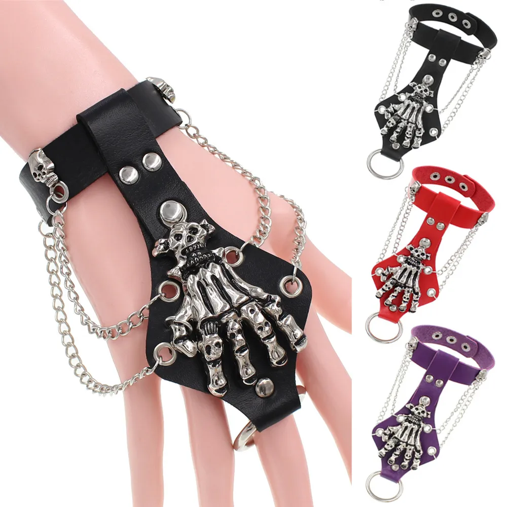 Gothic Punk Exaggerated Skull Claw Leather Bracelet