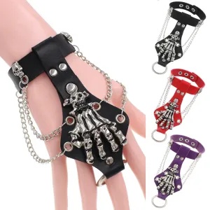 Gothic Punk Exaggerated Skull Claw Leather Bracelet