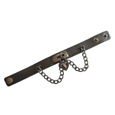 Gothic Personalized Punk Heart Pendant Chain Bracelet Unisex Leather