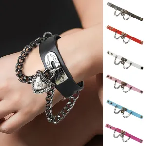 Gothic Personalized Punk Heart Pendant Chain Bracelet Unisex Leather