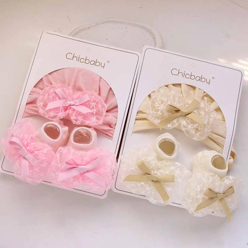 Newborn Casual Cute Mesh Bow Hat Socks Set Cotton Fresh Sweet Lady