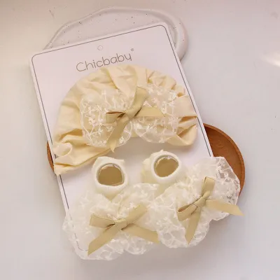 Newborn Casual Cute Mesh Bow Hat Socks Set Cotton Fresh Sweet Lady
