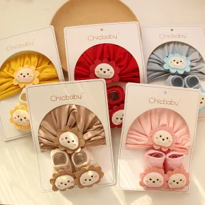 Newborn Casual Cute Cartoon Little Lion Hat and Socks Set for Baby