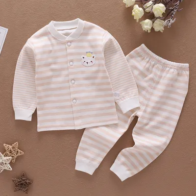 Kids Baby Boys Girls Casual Cute Cartoon Stripe Print Long Sleeve Top Trousers Set