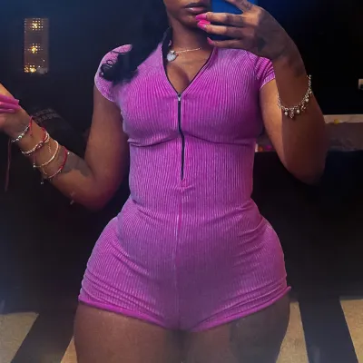 Summer Women's Tight Zipper Rompers - Nostalgic Style Polyester Short Sleeve