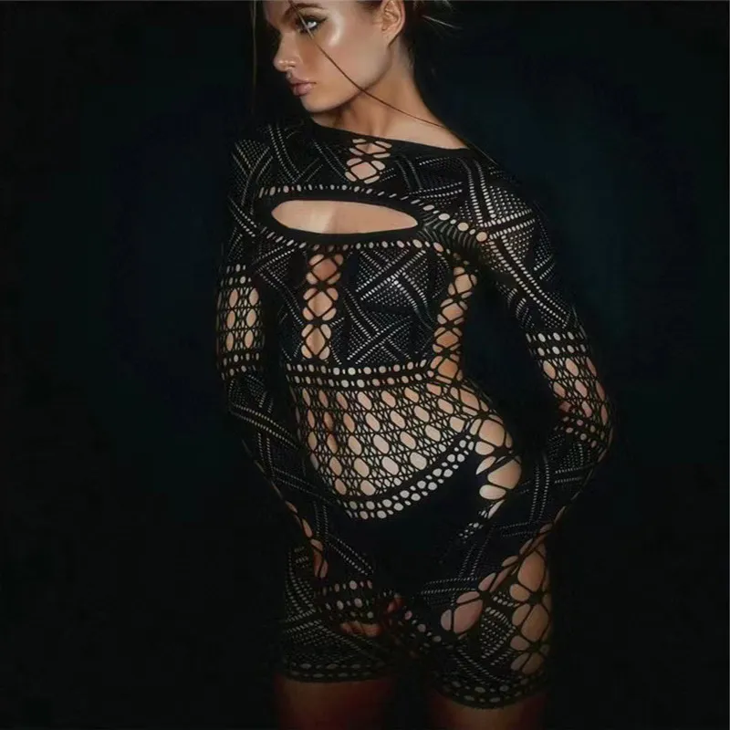 Women Fashion Sexy Hollow Perspective High Elastic Rompers